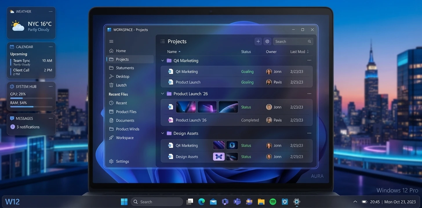 Antarmuka Windows 12 Pro dengan integrasi AI Copilot